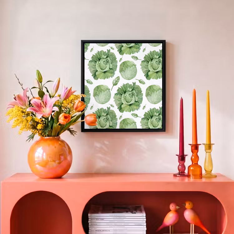 Kool - Bladgroen - Wit - Patroon Canvas met baklijst klein 1124 -atmosphere_sfeer3_global