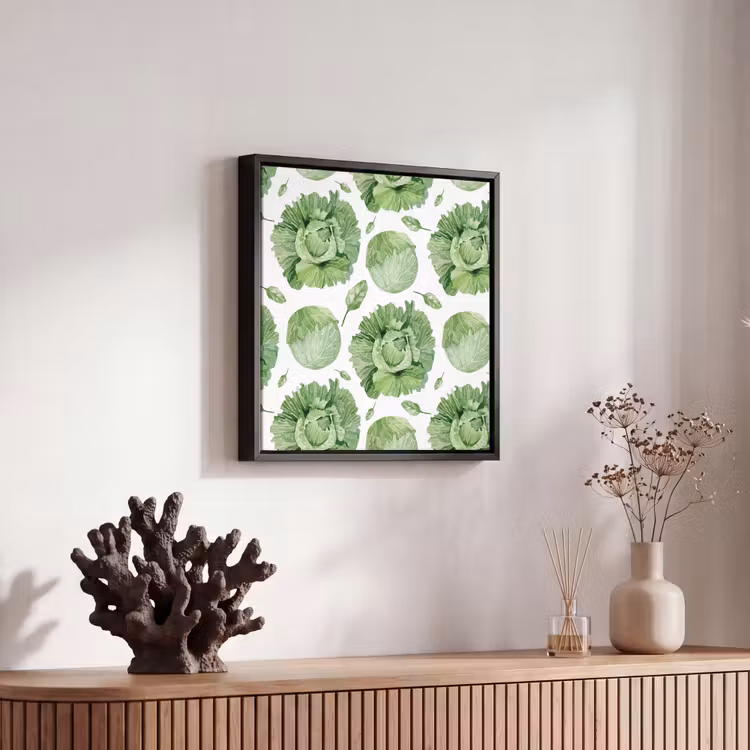 Kool - Bladgroen - Wit - Patroon Canvas met baklijst klein 1124 -atmosphere_sfeer4_global