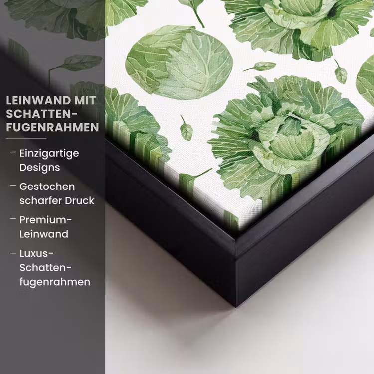 Kool - Bladgroen - Wit - Patroon Canvas met baklijst klein 1124 -uniquesellingpoint_productkenmerken_DE