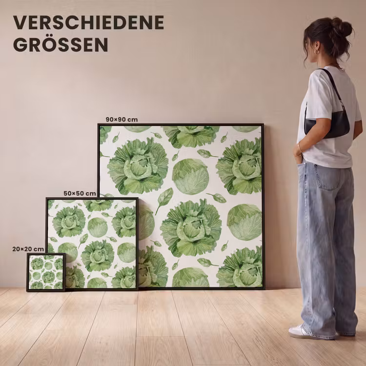 Kool - Bladgroen - Wit - Patroon Canvas met baklijst klein 1124 -comparison_formatenoverzicht_DE