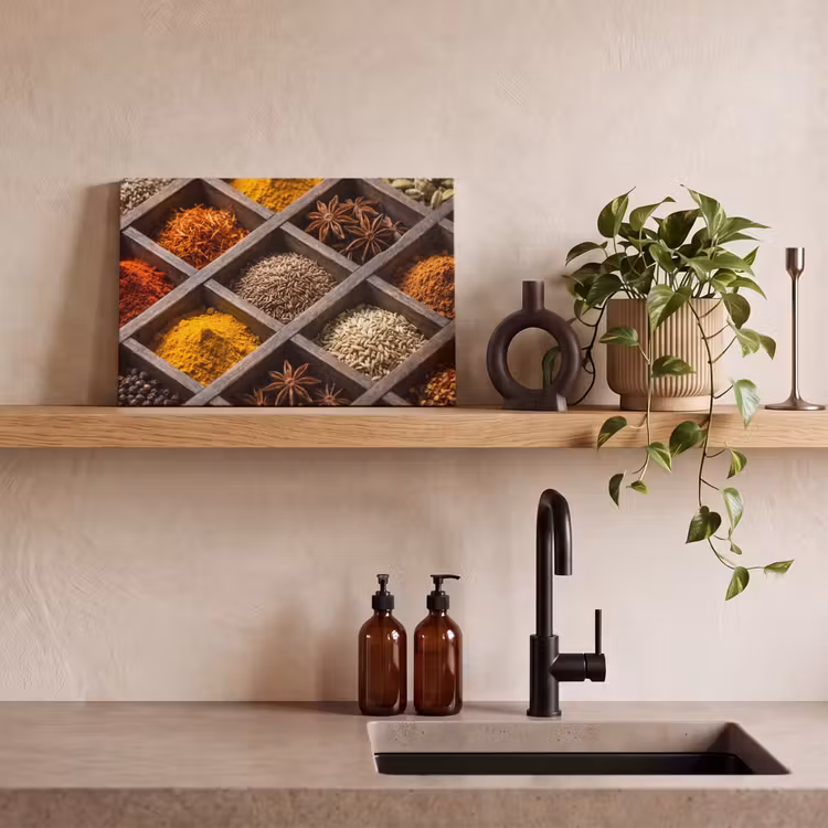 Leinwandbild - Kräuter – Holz – Essen - Kruiden - Houten - Eten canvas 2cm klein
