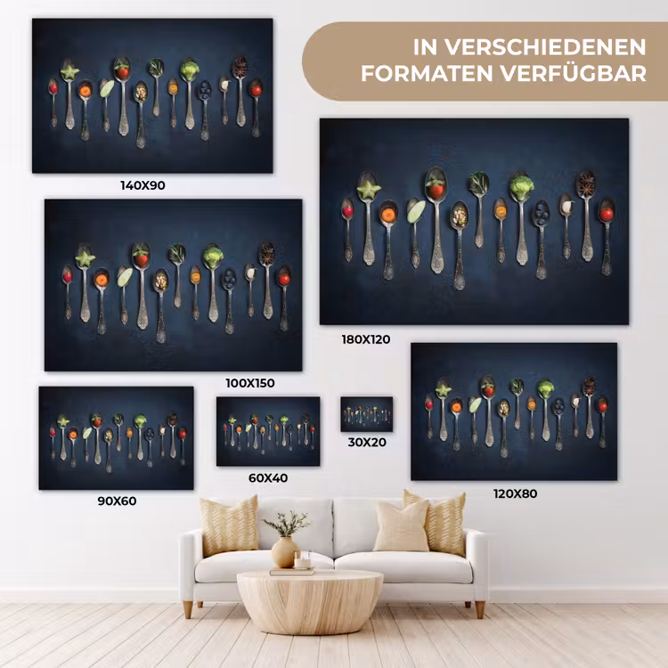 Kruiden - Lepel - Zilver - Specerijen - Industrieel canvas 2cm klein -Xsfeer8_DE