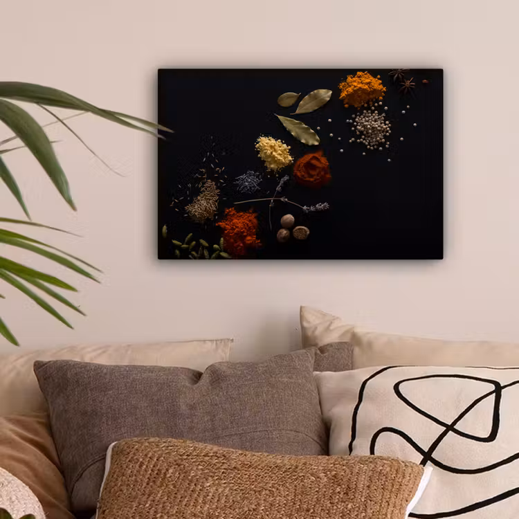 Kruiden - Zwart - Specerijen - Keuken - Koken canvas 2cm klein -sfeer1