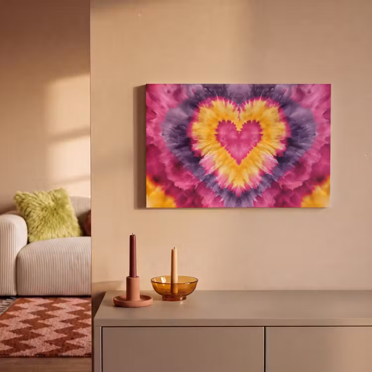 Tie dye - Hartvorm - Vlammen - Oranje canvas 2cm klein -sfeer1