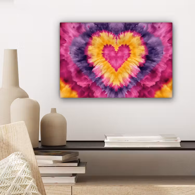 Tie dye - Hartvorm - Vlammen - Oranje canvas 2cm klein -sfeer6