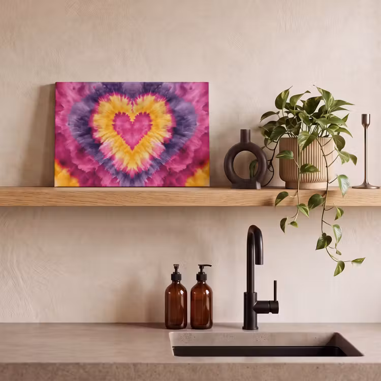 Tie dye - Hartvorm - Vlammen - Oranje canvas 2cm klein -sfeer3