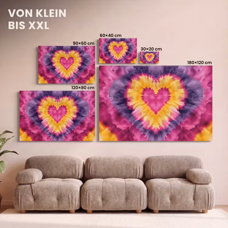 Tie dye - Hartvorm - Vlammen - Oranje canvas 2cm klein -Xsfeer8_DE