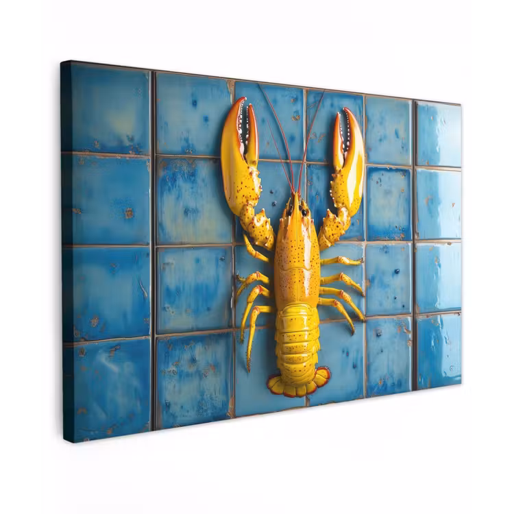 Kreeft - Geel - Blauw - Tegels canvas 2cm klein -z3d