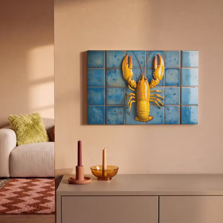 Kreeft - Geel - Blauw - Tegels canvas 2cm klein -sfeer1
