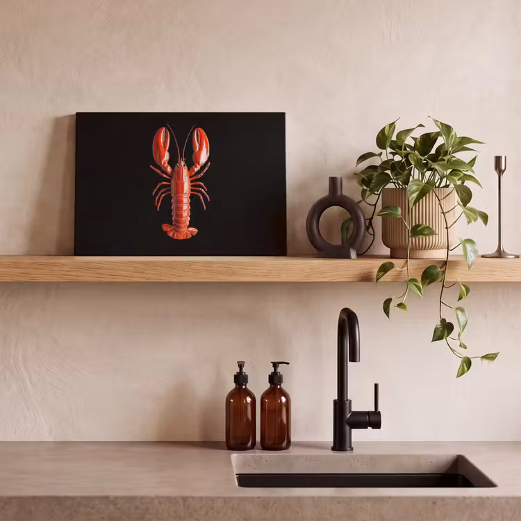 Kreeft - Glossier Rood - Zwart canvas 2cm klein -sfeer3
