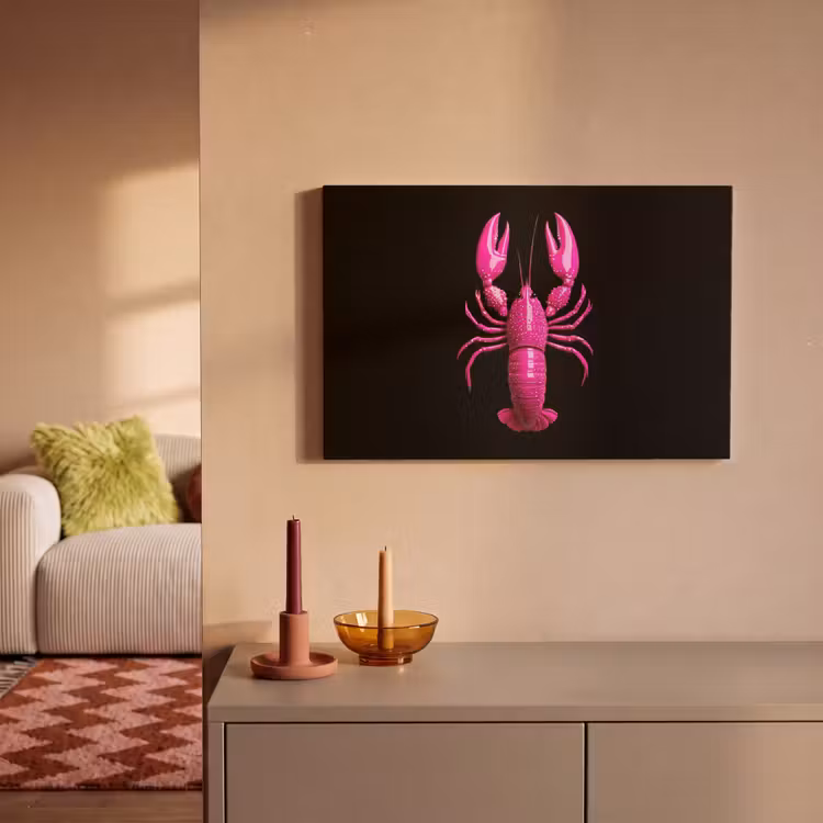 Kreeft - Felroze - Stippen - Opvallend canvas 2cm klein -sfeer1