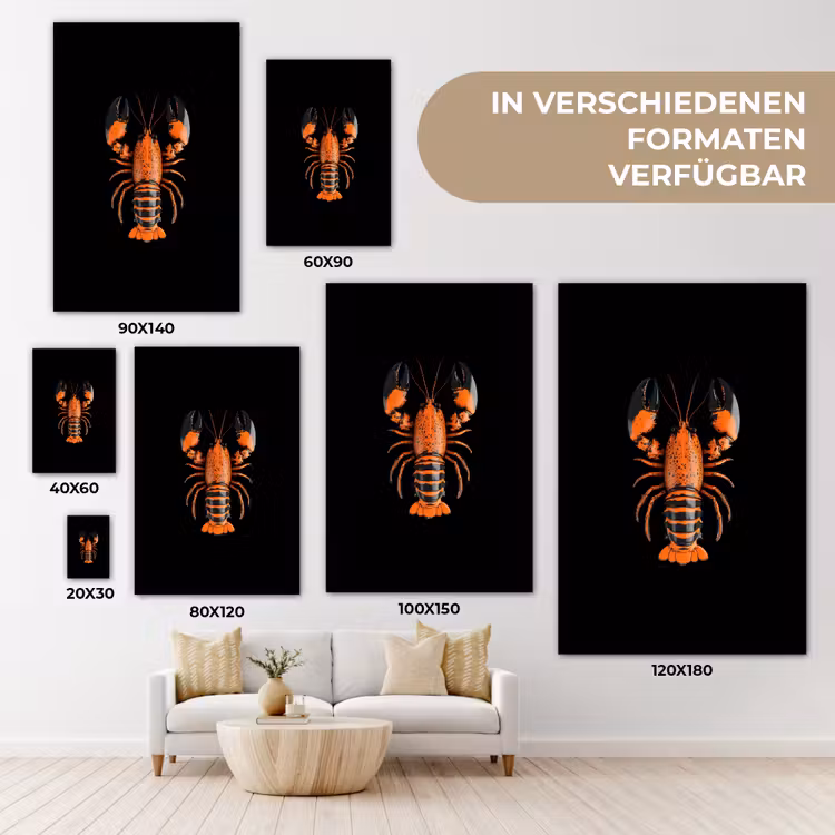 Kreeft - Oranje - Zwart - Modern canvas 2cm klein -uniquesellingpoint_afwerking-onlywow_DE