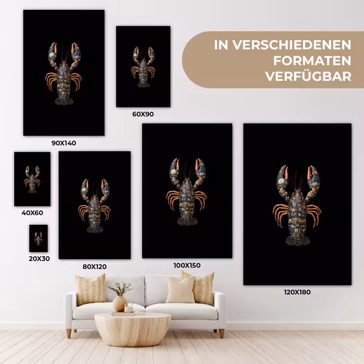 Kreeft - Zwart - Bloemenpatroon - Artistiek canvas 2cm klein -uniquesellingpoint_afwerking-onlywow_DE