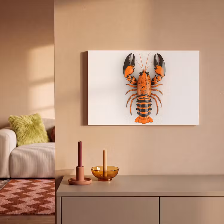 Kreeft - Zwart - Oranje - Wit - Uniek canvas 2cm klein -sfeer1