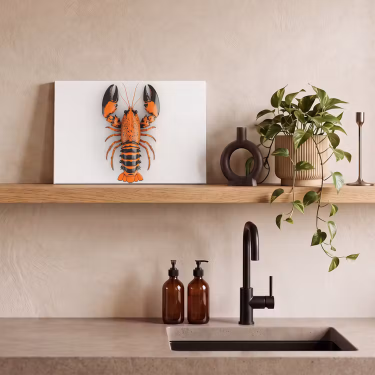 Kreeft - Zwart - Oranje - Wit - Uniek canvas 2cm klein -sfeer6