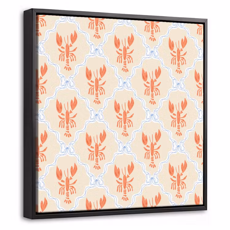 Kreeft - Geel - Patroon Canvas met baklijst klein 1124 -threedimensional_3d_global