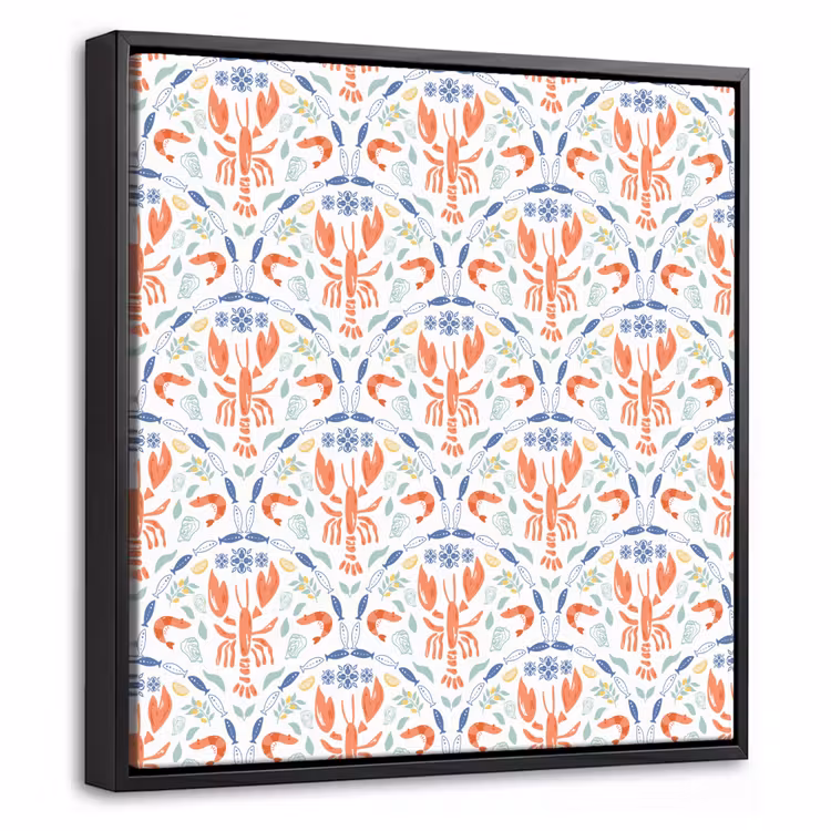 Kreeft - Patroon - Blauw Canvas met baklijst klein 1124 -threedimensional_3d_global