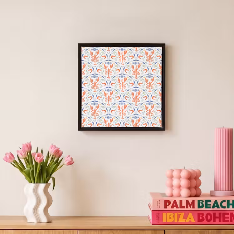 Kreeft - Patroon - Blauw Canvas met baklijst klein 1124 -atmosphere_sfeer1_global