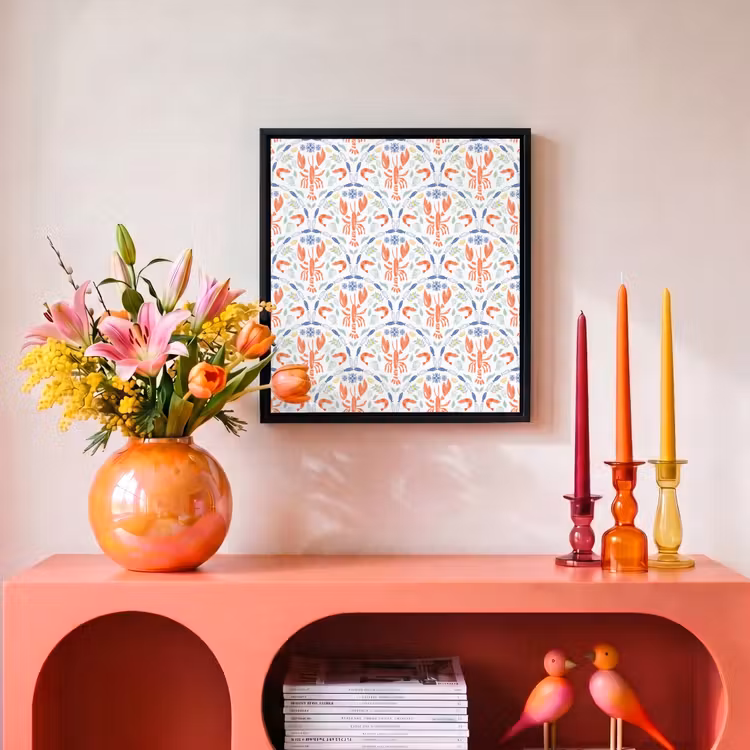 Kreeft - Patroon - Blauw Canvas met baklijst klein 1124 -atmosphere_sfeer3_global