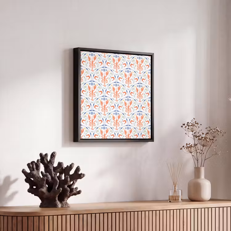 Kreeft - Patroon - Blauw Canvas met baklijst klein 1124 -atmosphere_sfeer4_global