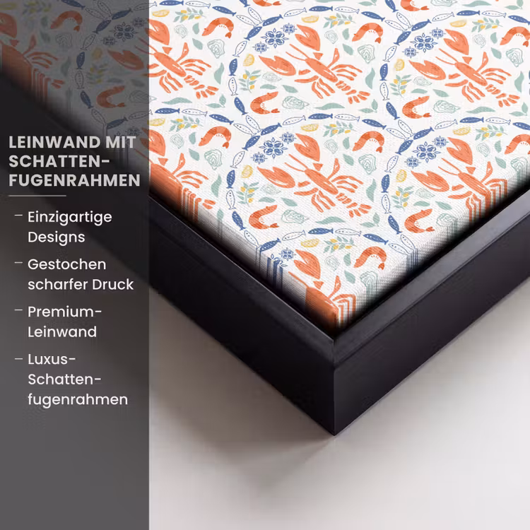 Kreeft - Patroon - Blauw Canvas met baklijst klein 1124 -uniquesellingpoint_productkenmerken_DE