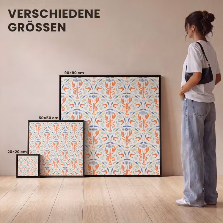 Kreeft - Patroon - Blauw Canvas met baklijst klein 1124 -comparison_formatenoverzicht_DE
