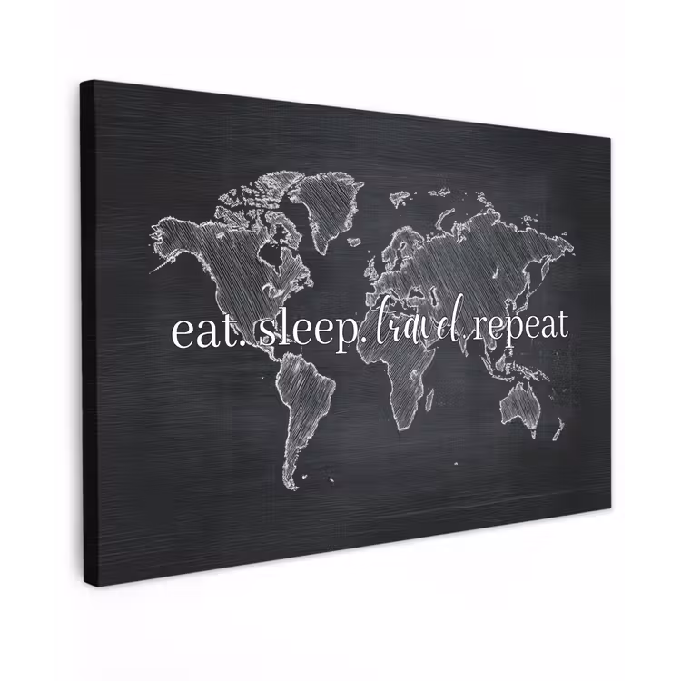 Krijt - Zwart - Quote - Wereldkaart canvas 2cm klein -z3d