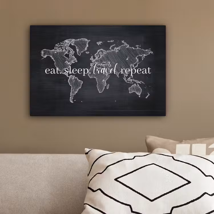 Krijt - Zwart - Quote - Wereldkaart canvas 2cm klein -sfeer3