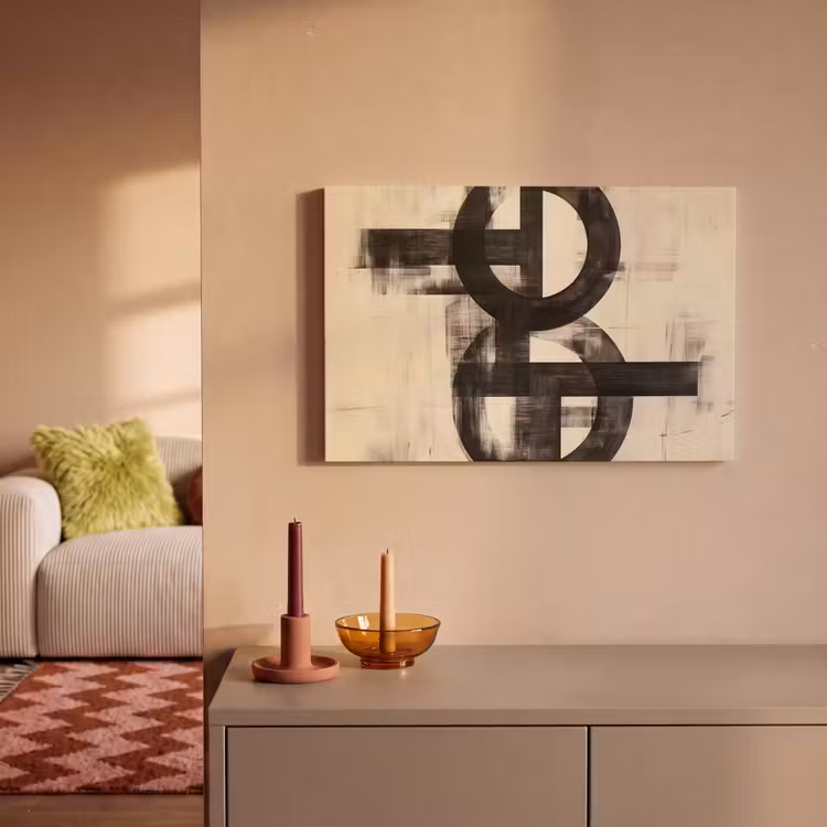 Cirkels - Balken - Zwart - Abstract canvas 2cm klein -sfeer1