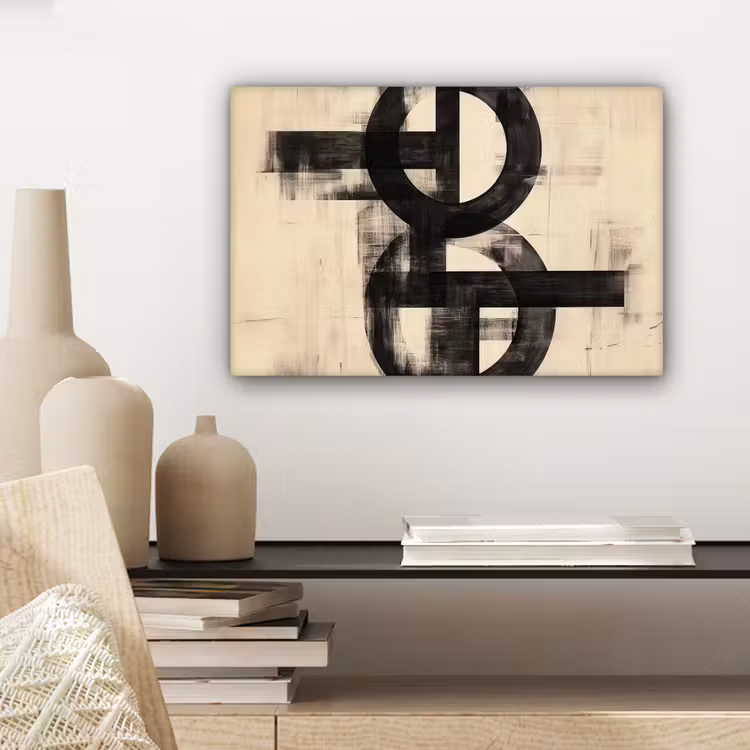 Cirkels - Balken - Zwart - Abstract canvas 2cm klein -closeup_print_DE