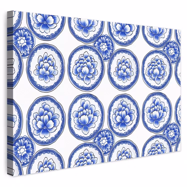 Cirkels - Bloemen - Blauw canvas 2cm klein 34 -3d
