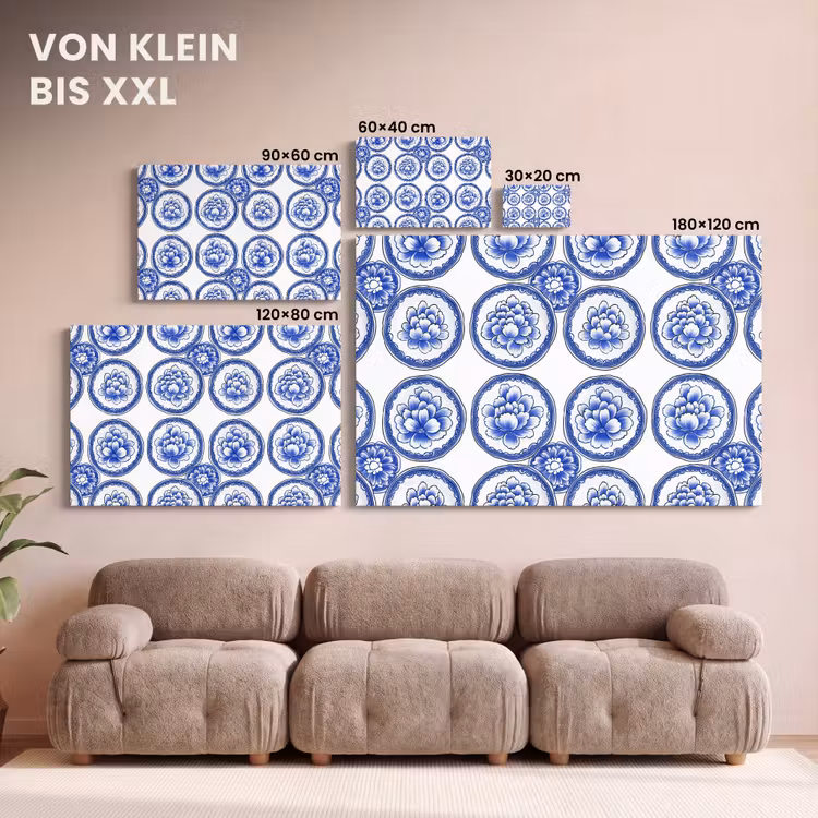 Cirkels - Bloemen - Blauw canvas 2cm klein 34 -Xsfeer8_DE