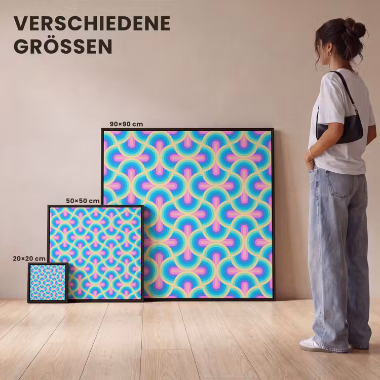 Cirkels - Neon - Bogen Canvas met baklijst klein 1124 -comparison_formatenoverzicht_DE