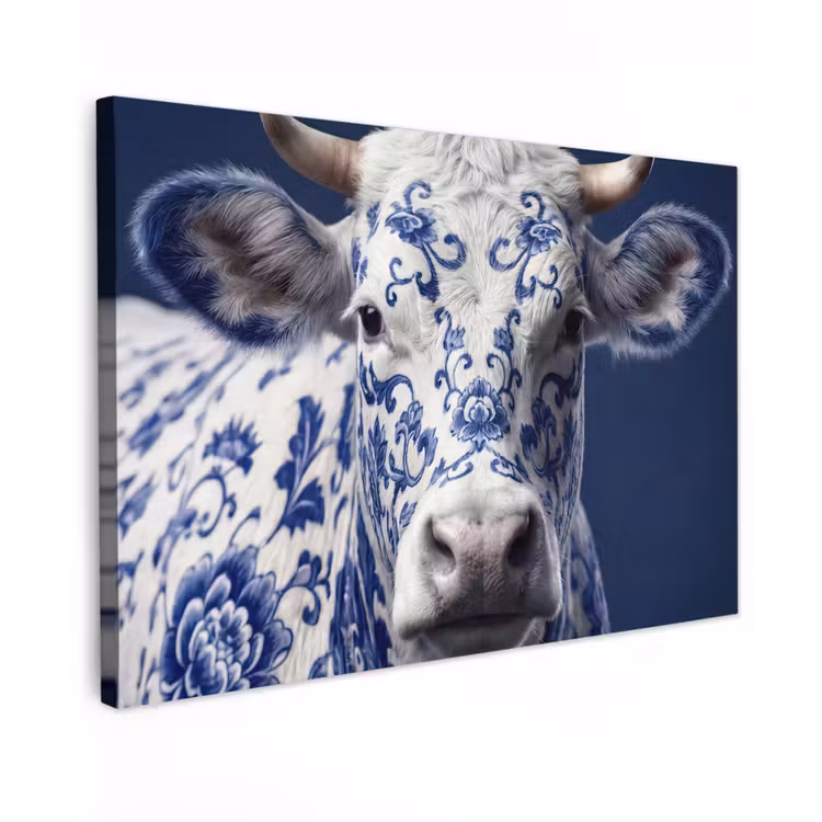 Koe - Delfts - Blauw - Artistiek canvas 2cm klein -z3d