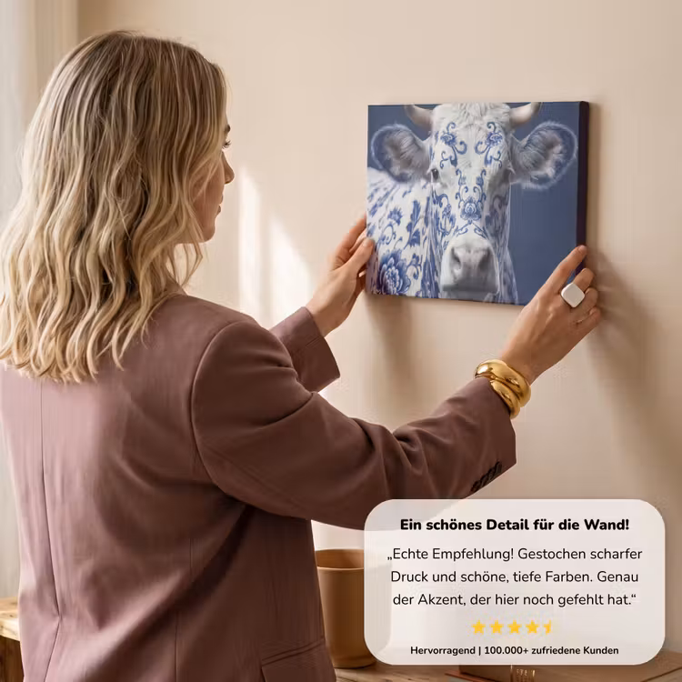 Koe - Delfts - Blauw - Artistiek canvas 2cm klein -sfeer3