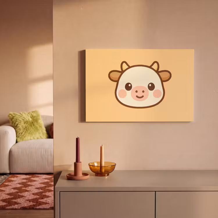Koe - Oranje - Cartoon canvas 2cm klein -sfeer1