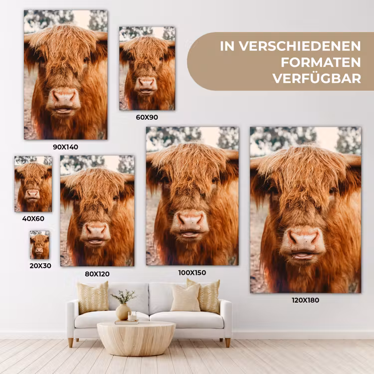 Koe- Schotse hooglander - Hoorns - Bruin - Landschap canvas 2cm klein -uniquesellingpoint_afwerking-onlywow_DE