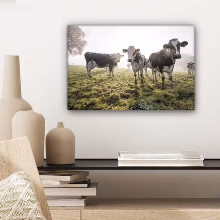 Koeien - Licht - Gras - Dieren canvas 2cm klein -sfeer6