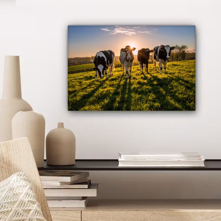Koeien - Zon - Gras - Dieren - Boerderij canvas 2cm klein -sfeer6