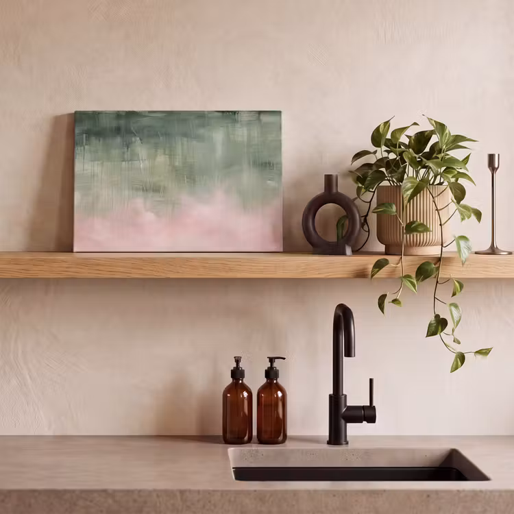 Kunst - Abstract - Modern - Groen - Roze canvas 2cm klein -sfeer3