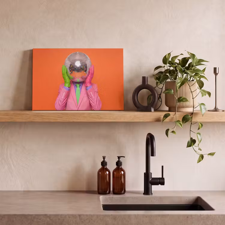 Kunst - Disco bal - Kleurrijk - Modern - Studio canvas 2cm klein -sfeer3