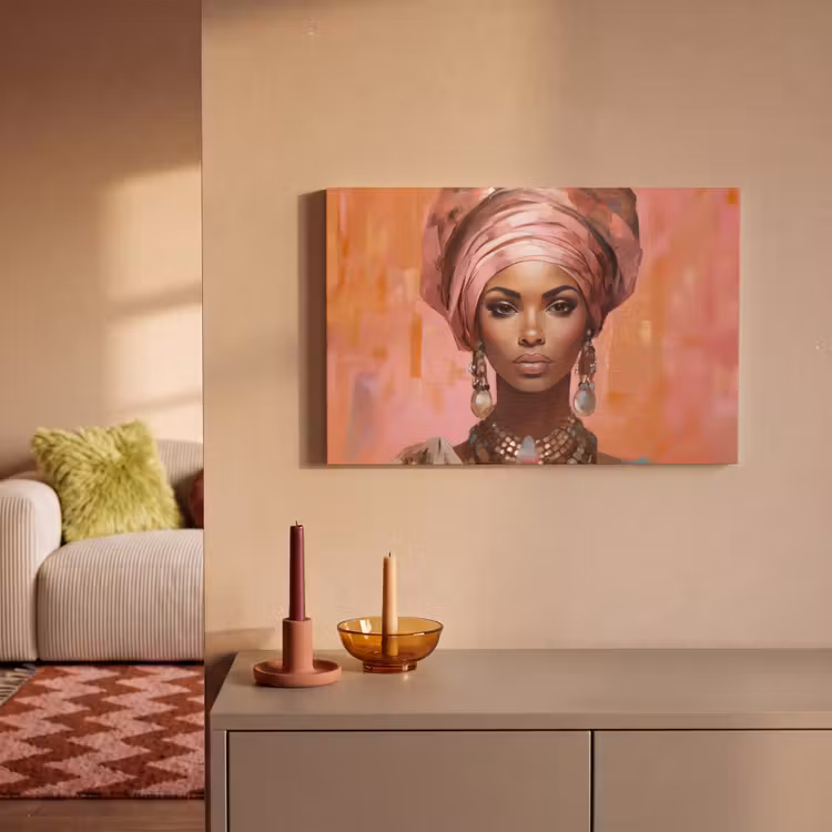 Kunst - Vrouw - Roze - Sieraden - Portret canvas 2cm klein -sfeer1