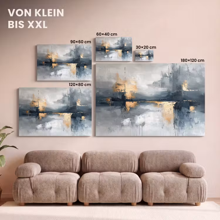 Kunst - Grijs - Goud - Abstract canvas 2cm klein -Xsfeer8_DE