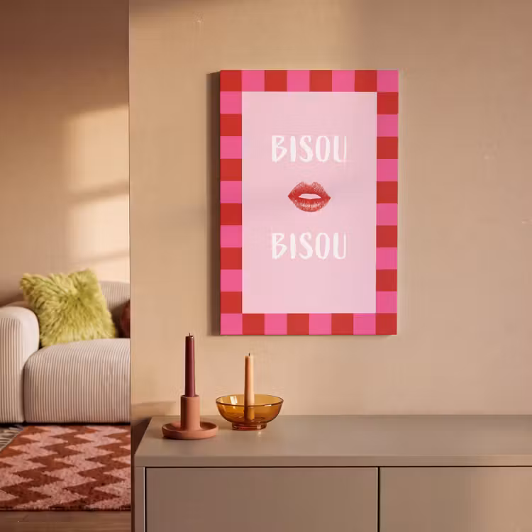Kiss - Roze - Frans - Valentijn canvas 2cm klein -sfeer1