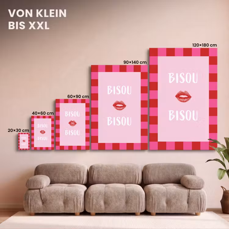 Kiss - Roze - Frans - Valentijn canvas 2cm klein -Xsfeer8_DE