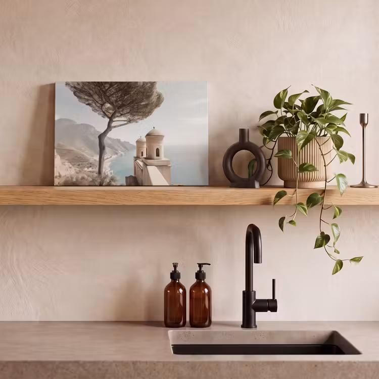 Kust - Klif - Boom - Gebouw canvas 2cm klein -sfeer6