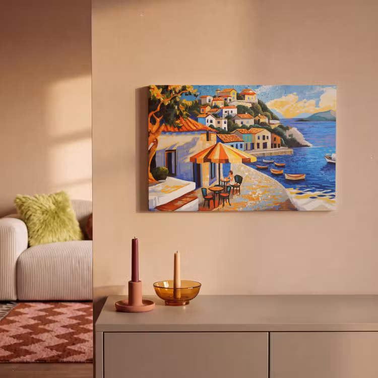 Kustdorp - Huisjes - Mozaïek - Zee canvas 2cm klein -sfeer1