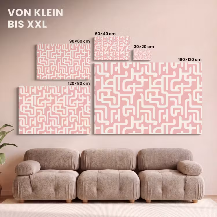 Doolhofpatroon - Roze - Wit - Abstract canvas 2cm klein 34 -Xsfeer8_DE