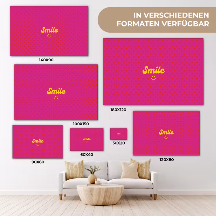 Smile - Stippen - Geel - Smiley - Roze canvas 2cm klein -Xsfeer8_DE