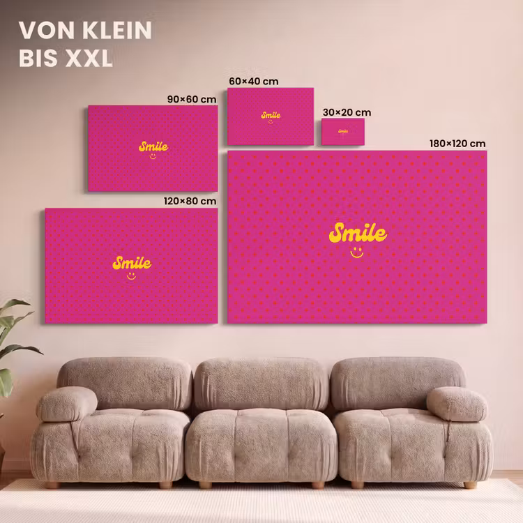Smile - Stippen - Geel - Smiley - Roze canvas 2cm klein -Xsfeer8_DE